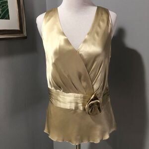 EUC J. Peterman Company Champagne Gold Silk Sleeveless Tank Top Blouse Size 6